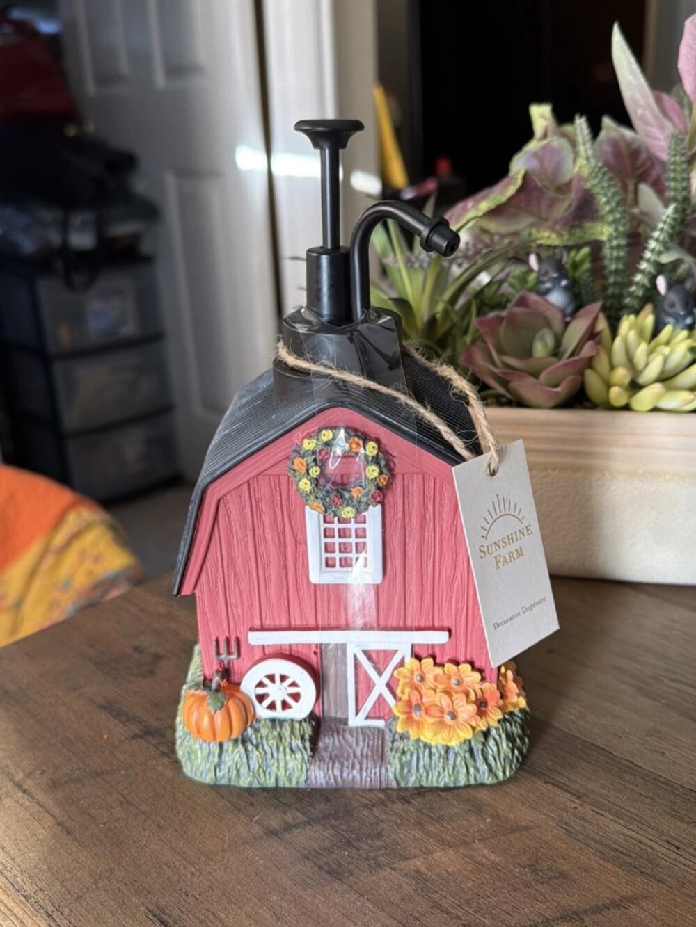 Sunshine Farm Decorative Fall Red Country Barn Soap Dispenser - NWT